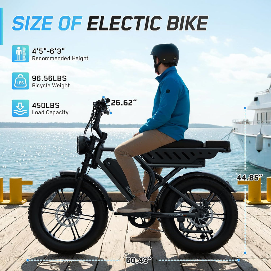 Electric Bike for Adults, Peak 1500W Motor Retro E Bike, Range 65/120Miles, 48V 15Ah Removable Battery, 20"x4" Fat Tires, Full Suspension, APP Control, Off-Road Ebike for City Commuting