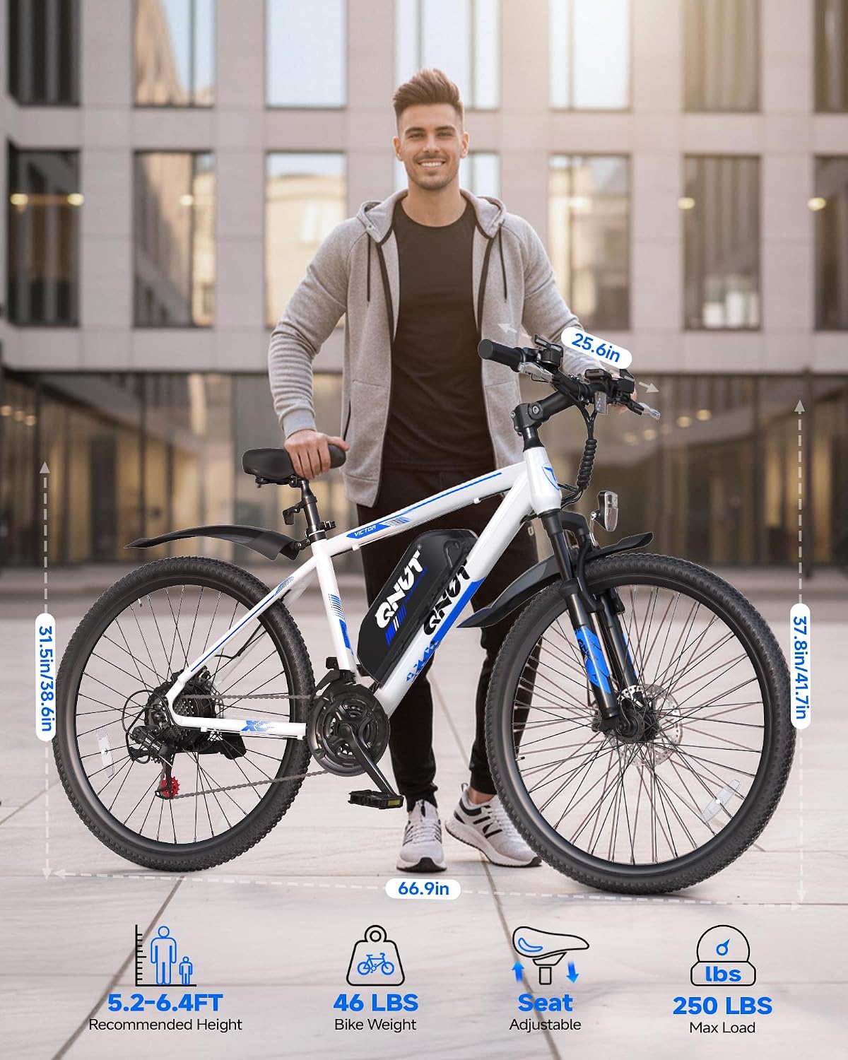 QNUT Electric Bike for Adults with Peak 1000W Motor 26" Victor Mountain Lightweight Ebike, 10.4Ah/7.8Ah Removable Battery Bicycle Up to 40-60 Miles E Bikes Commuter E-MTB for Teens Men Women, UL 2849