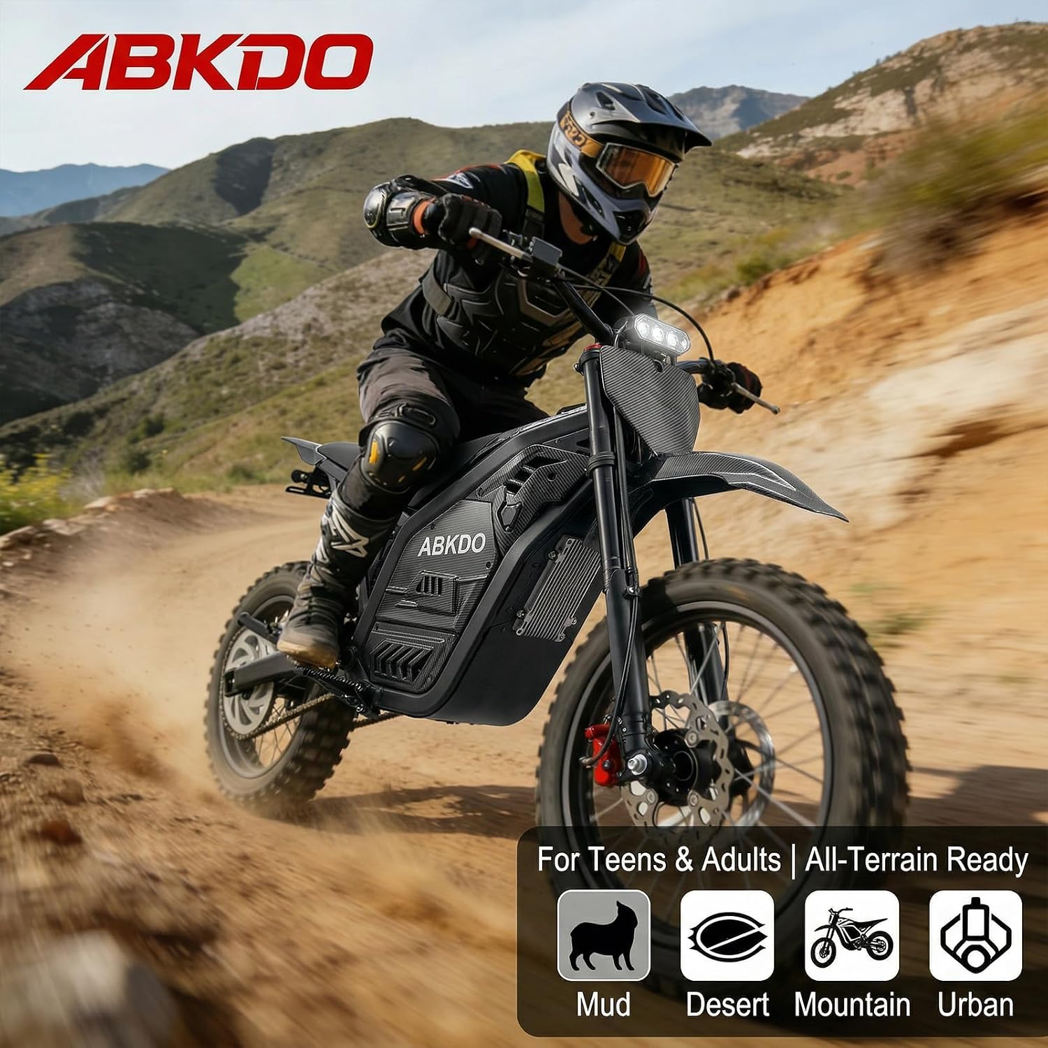 4000W Peak Electric Dirt Bike for Teens Adults, 45 MPH Max Speed, 40 Miles Range, 48V 23Ah Removable Battery, 14" Front/12 Rear Tires,Reverse Function,with Phone Holder & Disc Lock