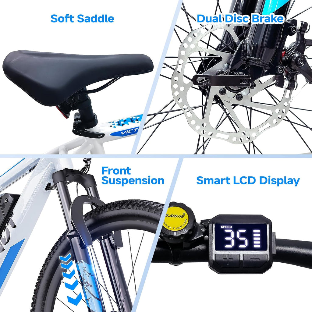 Totem Electric Bike for Adults, 750W Peak 26" Ebike for Men Women Teens with 375WH Babttery 21 Speed 20Mph, Up to 40Miles Front Suspension, Commuting E-Bike Mountain Bicycle