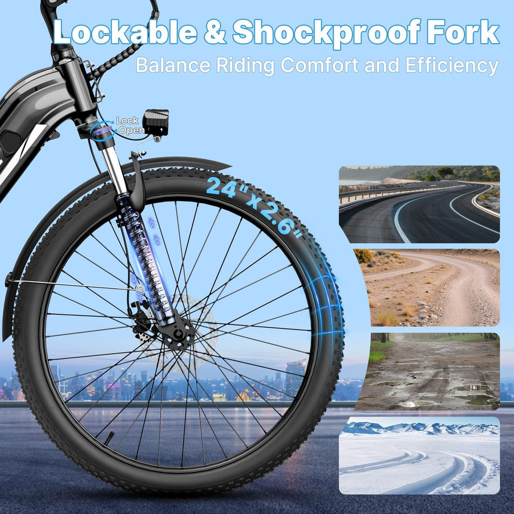 Aipas C1 Max Electric Bike for Adults Commuter, 85 Miles Long Range Ebike with 1100W Peak Motor, 24" All Terrain Electric Bicycle with 48V Removable Battery, Adjustable Suspension, 500LB Capacity