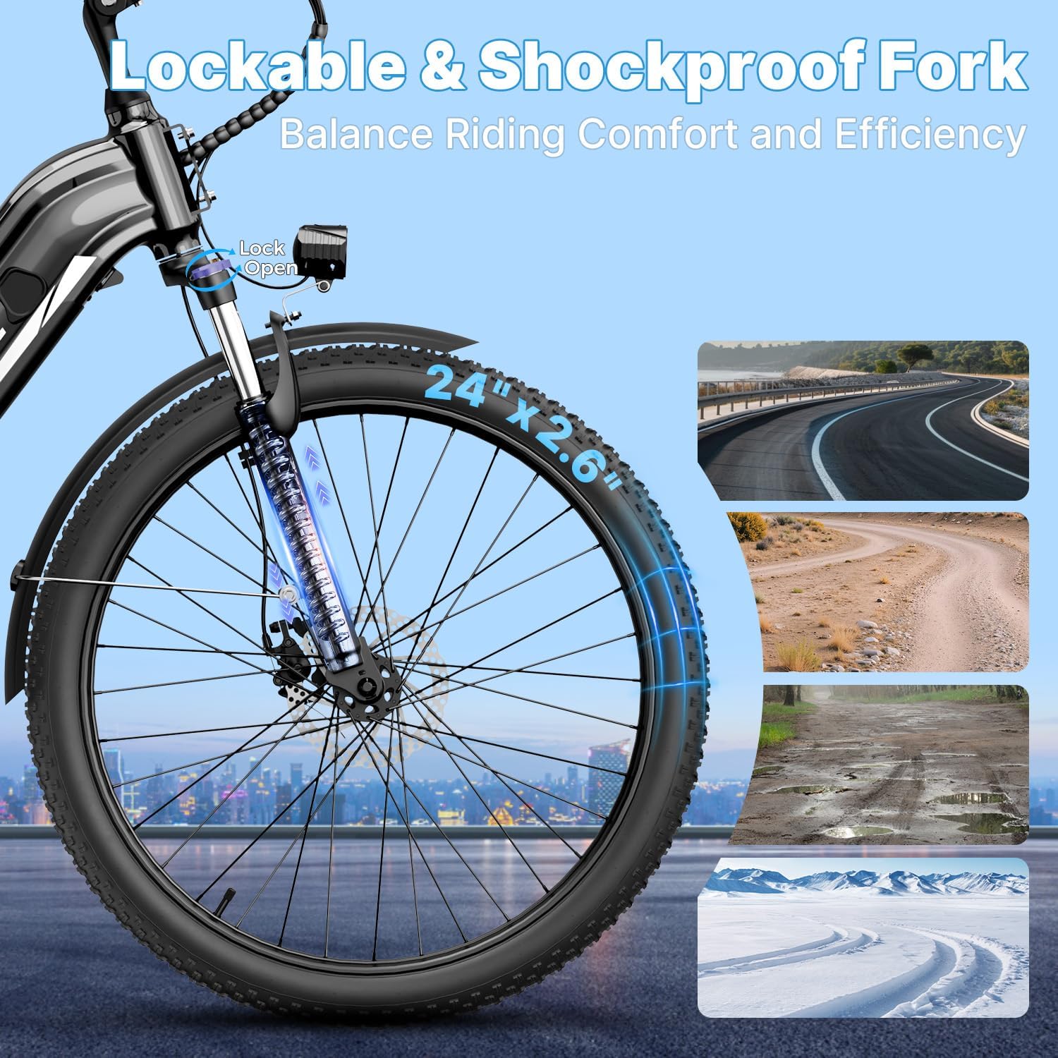 Aipas C1 Max Electric Bike for Adults Commuter, 85 Miles Long Range Ebike with 1100W Peak Motor, 24" All Terrain Electric Bicycle with 48V Removable Battery, Adjustable Suspension, 500LB Capacity