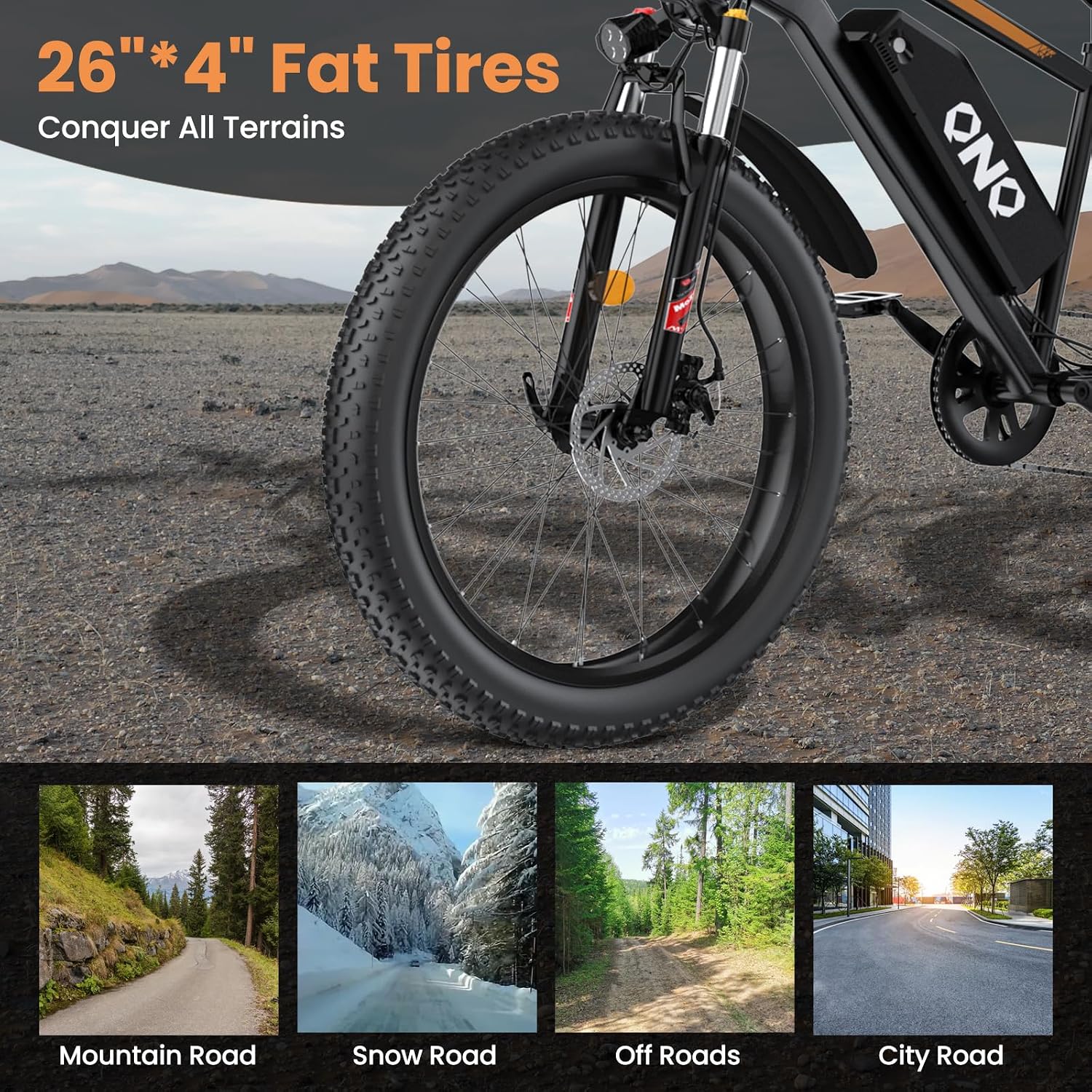 26" Fat Tire Electric Bike for Adults, Up to 35MPH & 60-100+ Miles Long Range Ebike, Dual/Single Motor All Terrain Mountain Bike w/ Removable Battery & Lockable Suspension for Snow Off-Road Commute