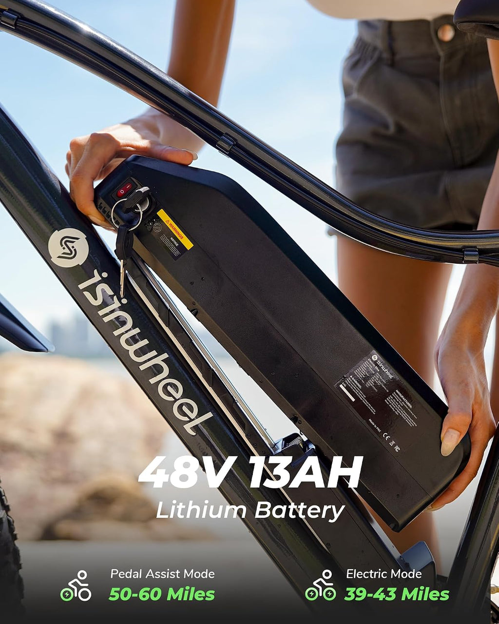 isinwheel M10 Plus Electric Mountain Bike for Adults, 26" x 4.0 Fat Tire Ebike with 48V 13Ah Removable Battery, 1000W Peak Motor Electric Bicycle, 70 Miles Range & 20 MPH +, 7-Speed for Snow