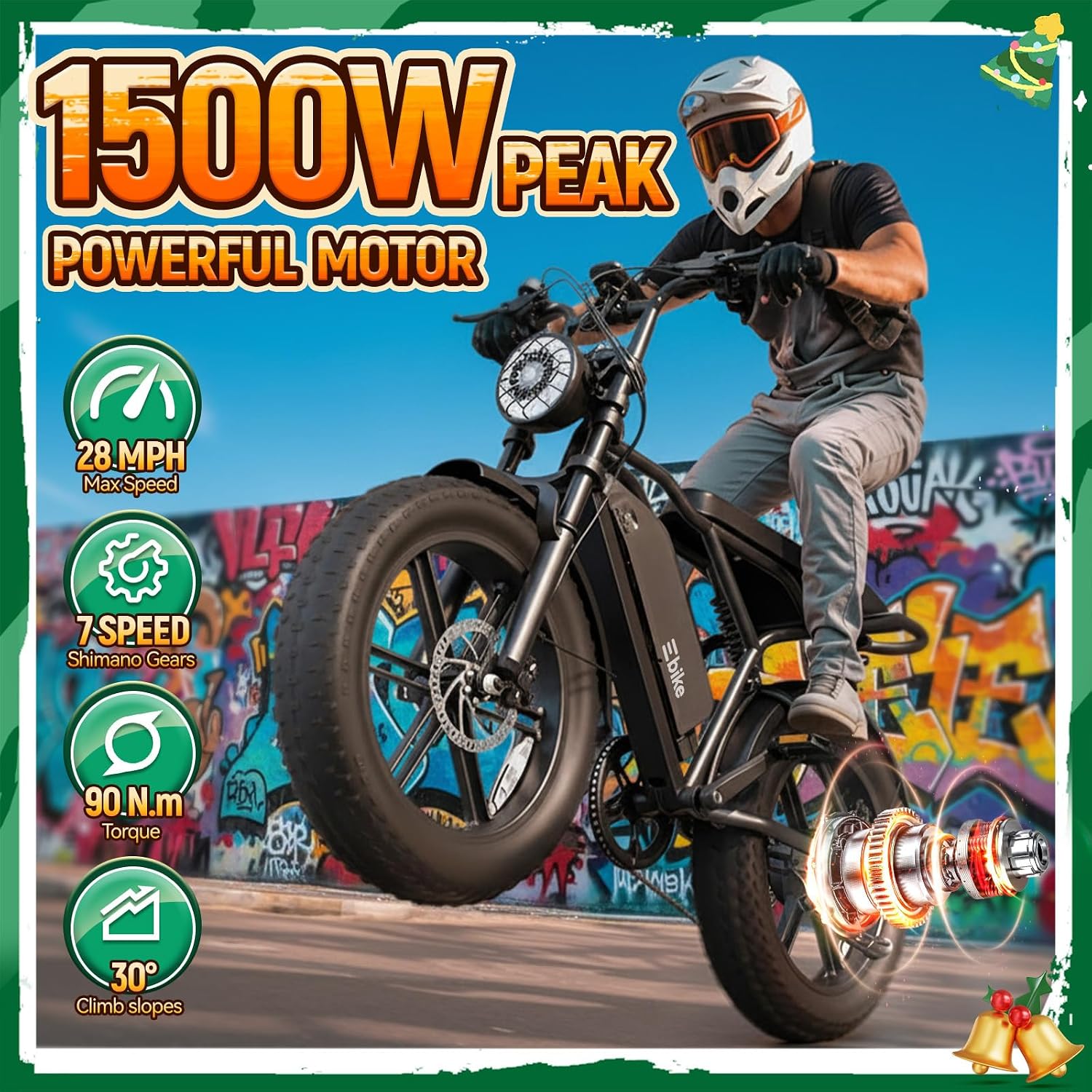TST Electric Bike for Adults, 48V 15Ah Battery for Urban Cycling, 60 Miles | 1500W Peak Motor, Dual Suspension ,7-speed Gears, 3 Working Modes, Suitable for Commuters and Beginner Cyclists,DIY