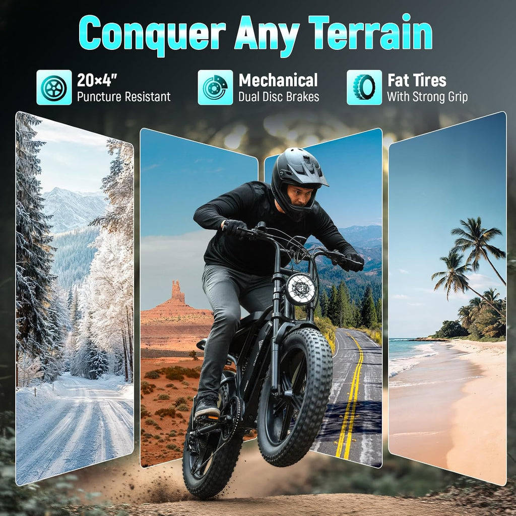 TST Electric Bike for Adults 1500W Peak 20" Fat Tire All-Terrain E-Bike 60 Miles Electric Dirt Bike - 48V 15 AH Battery Electric Bicycle