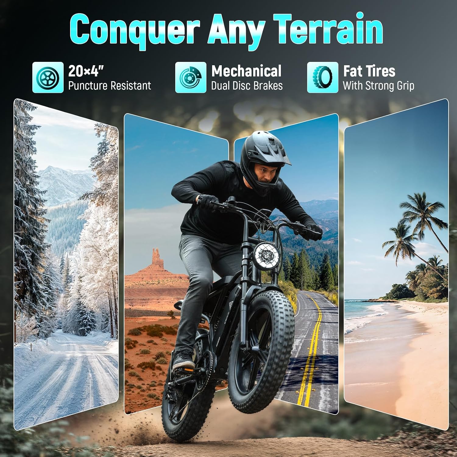 TST Electric Bike for Adults 1500W Peak 20" Fat Tire All-Terrain E-Bike 60 Miles Electric Dirt Bike - 48V 15 AH Battery Electric Bicycle