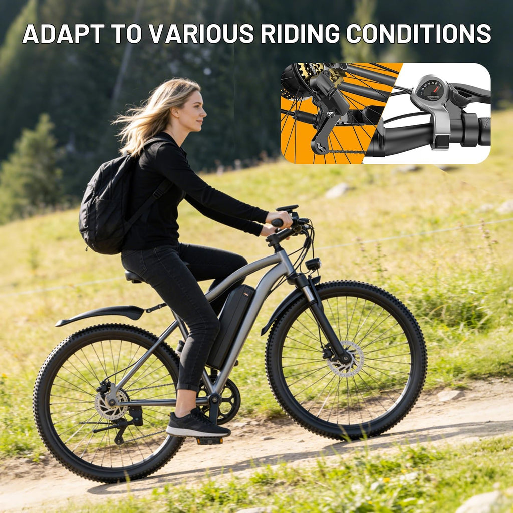 Electric Bike for Adults & Teens, 26 Inch 1500W Peak Ebike, 25 MPH, 50+ Mile Range, UL 2849 Certified E Mountain Bike, 7-Speed Commuter Bicycle for Road, Snow
