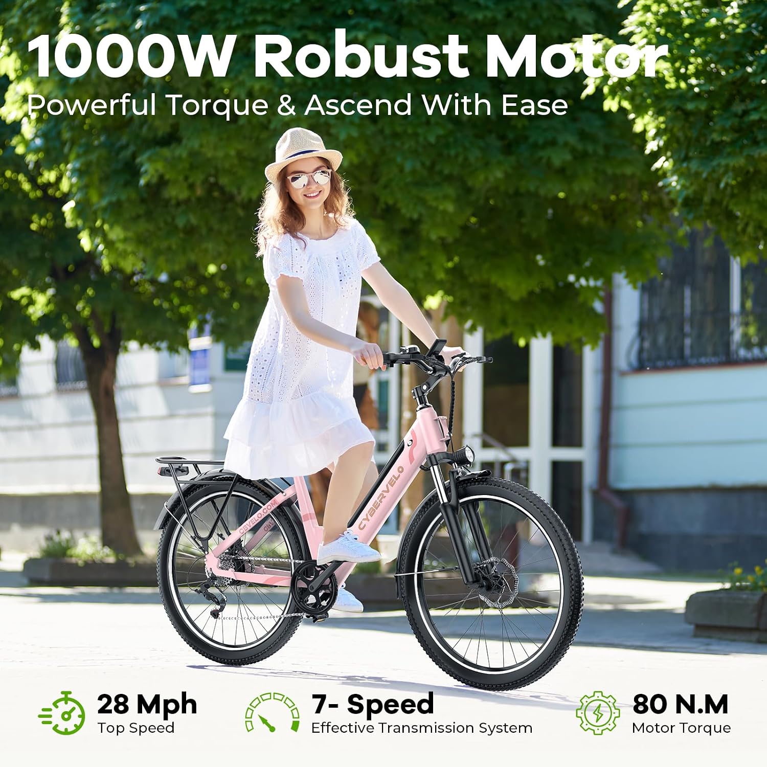 YorkE 26“ Electric Bike for Adult,1000W Peak, up 80 Miles Removable Battery Ebike,Adult Electric Bicycles for All Terrain,Men Women E Bike, 7-Speed
