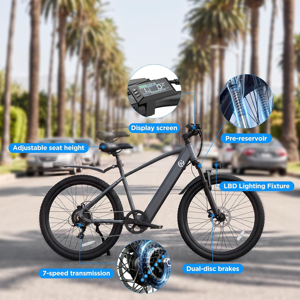24'' Electric Bike for Adults, Electric Mountain Bike with 22 Mph 40 Miles | Eletric Bike with 1000W Peak Motor, 5-Speed Pedal-Assist Modes, Range 30/40 Miles, 7-Speed Dual Disc Brake E Bike with Pedals