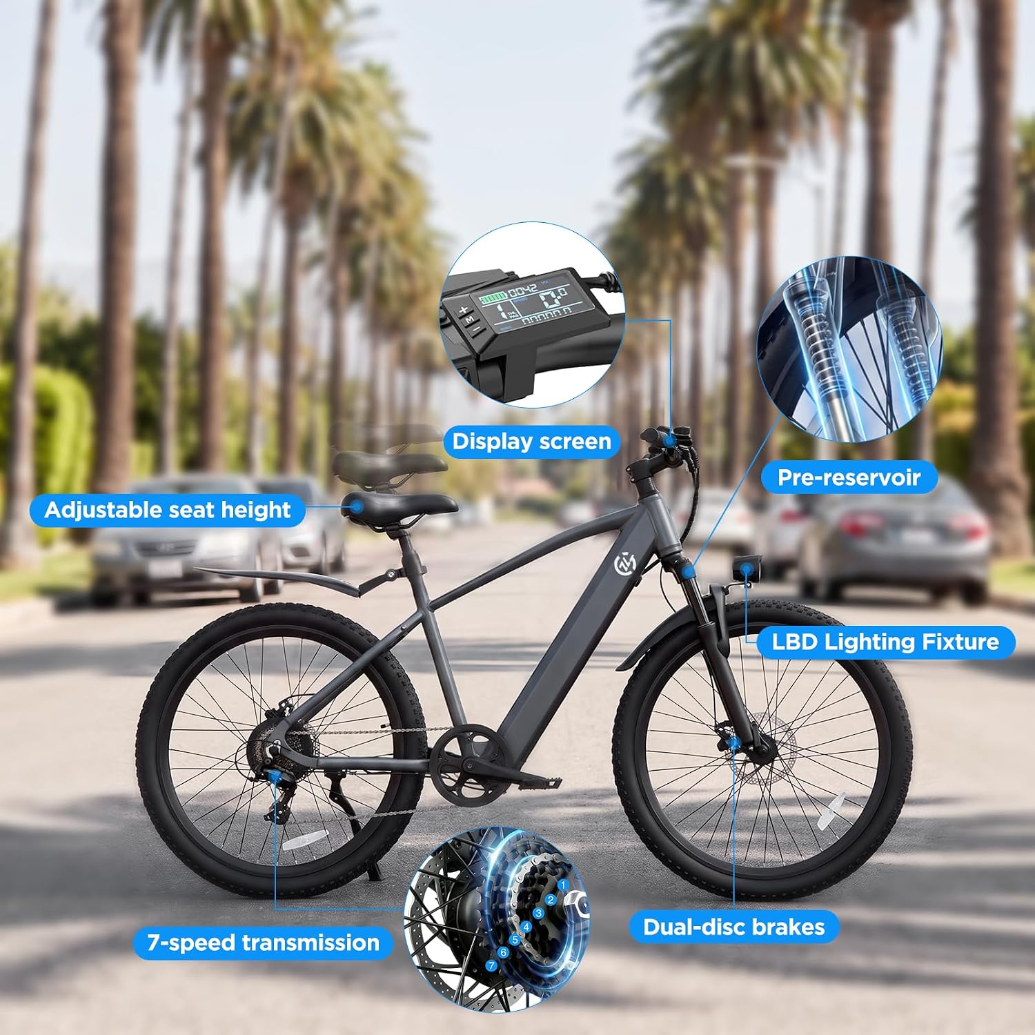 24'' Electric Bike for Adults, Electric Mountain Bike with 22 Mph 40 Miles | Eletric Bike with 1000W Peak Motor, 5-Speed Pedal-Assist Modes, Range 30/40 Miles, 7-Speed Dual Disc Brake E Bike with Pedals