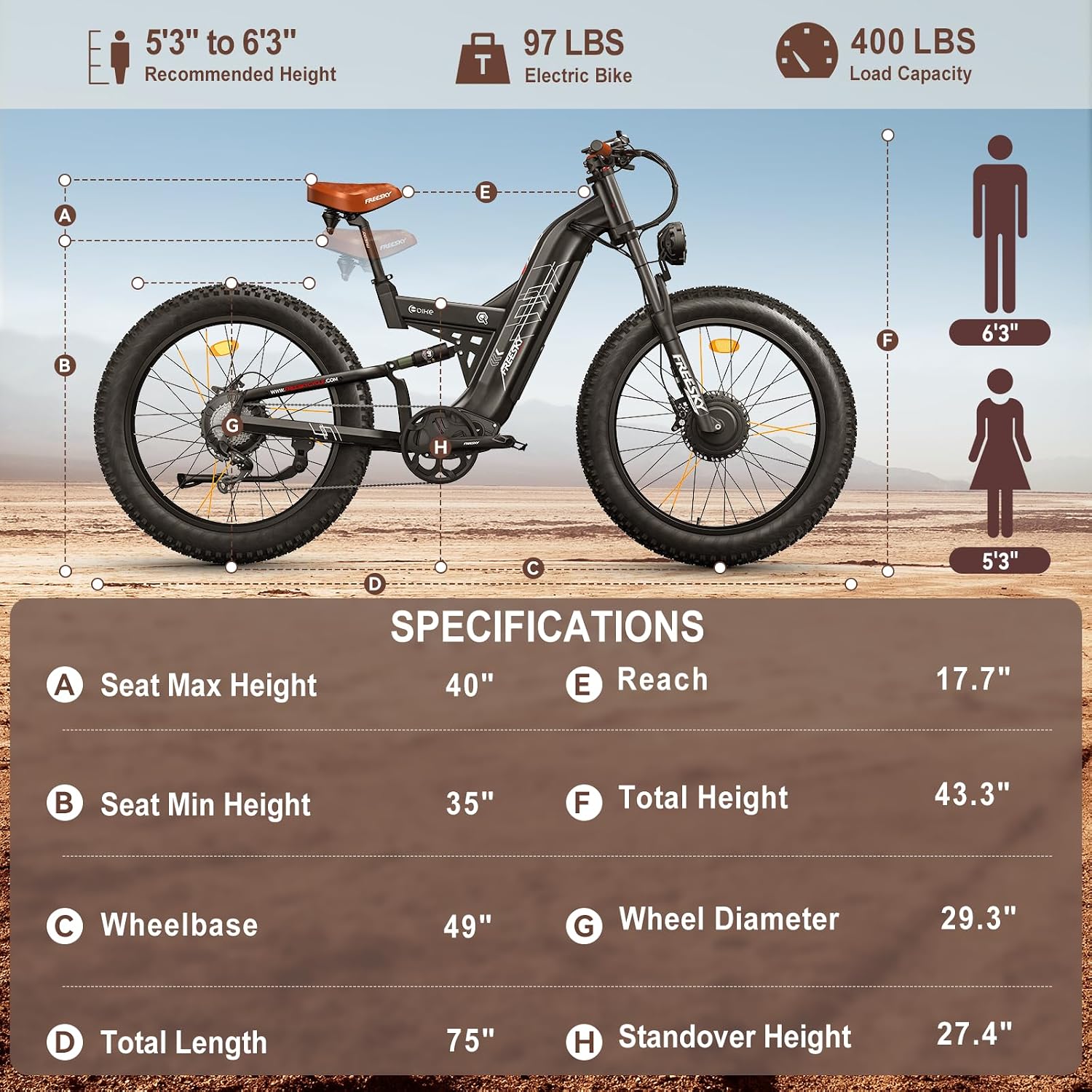 FREESKY 4000W Dual Motor Electric Bike for Adults, 48V 30AH LG Cells Battery 120Miles Range, 40MPH AWD Fast E-Bike, 26" Fat Tire Full Suspension Electric Mountain Bike, UL2849 Certified by TÜV