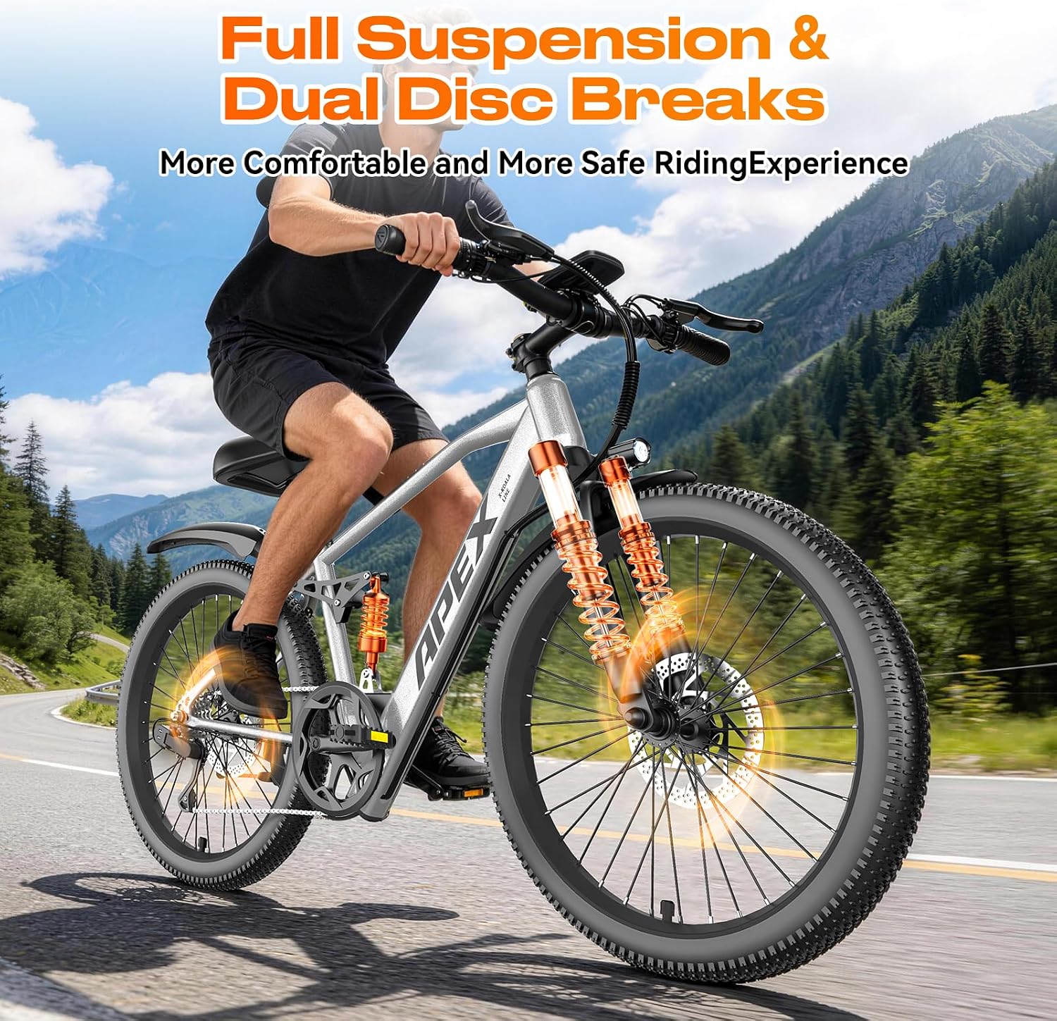 26" Electric Bike for Adults, 1500W Peak Motor Mountain Ebike, 28MPH Up to 65 Miles, UL2849 Certified, 7-Speed, Removable Battery, Shock Absorber, Fat Tire Commuter E-Bike