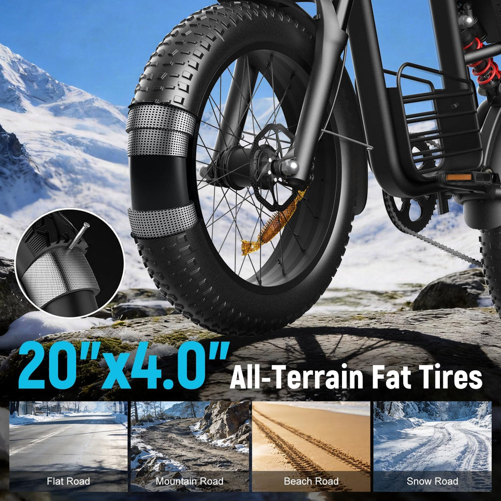 Electric Bike for Adults Bicycle - 3000/1500/1000W Peak 48V Battery, 40-90 Miles e-Bike, 20" Fat Tire All-Terrain, Adult Electric Bicycle for Trail, Mountain & Outdoor Adventure