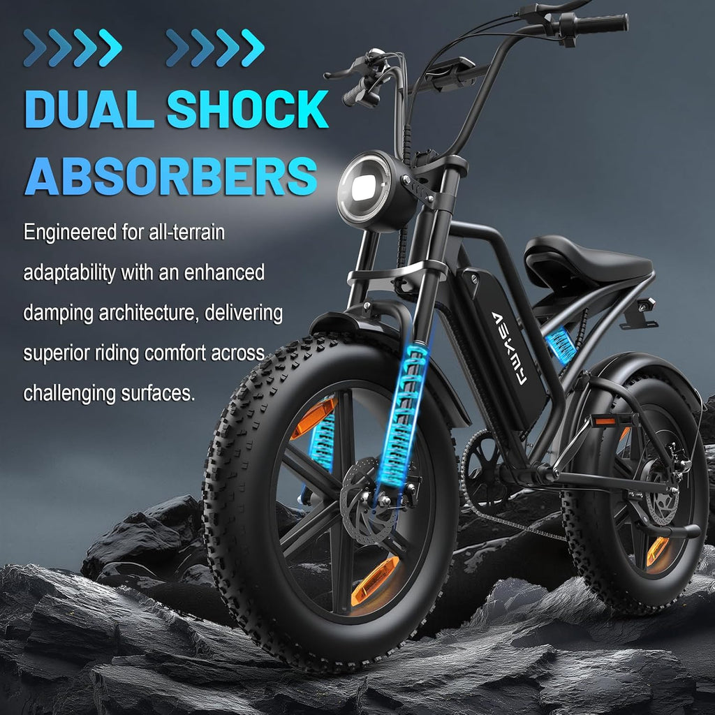 Electric Bike for Adults, 20" Electric Mountain Bike, 4in Fat Tire Ebike, 750W Rated Power / 1000W Peak Power, Electric Bicycle with 48V 15AH Removable Battery