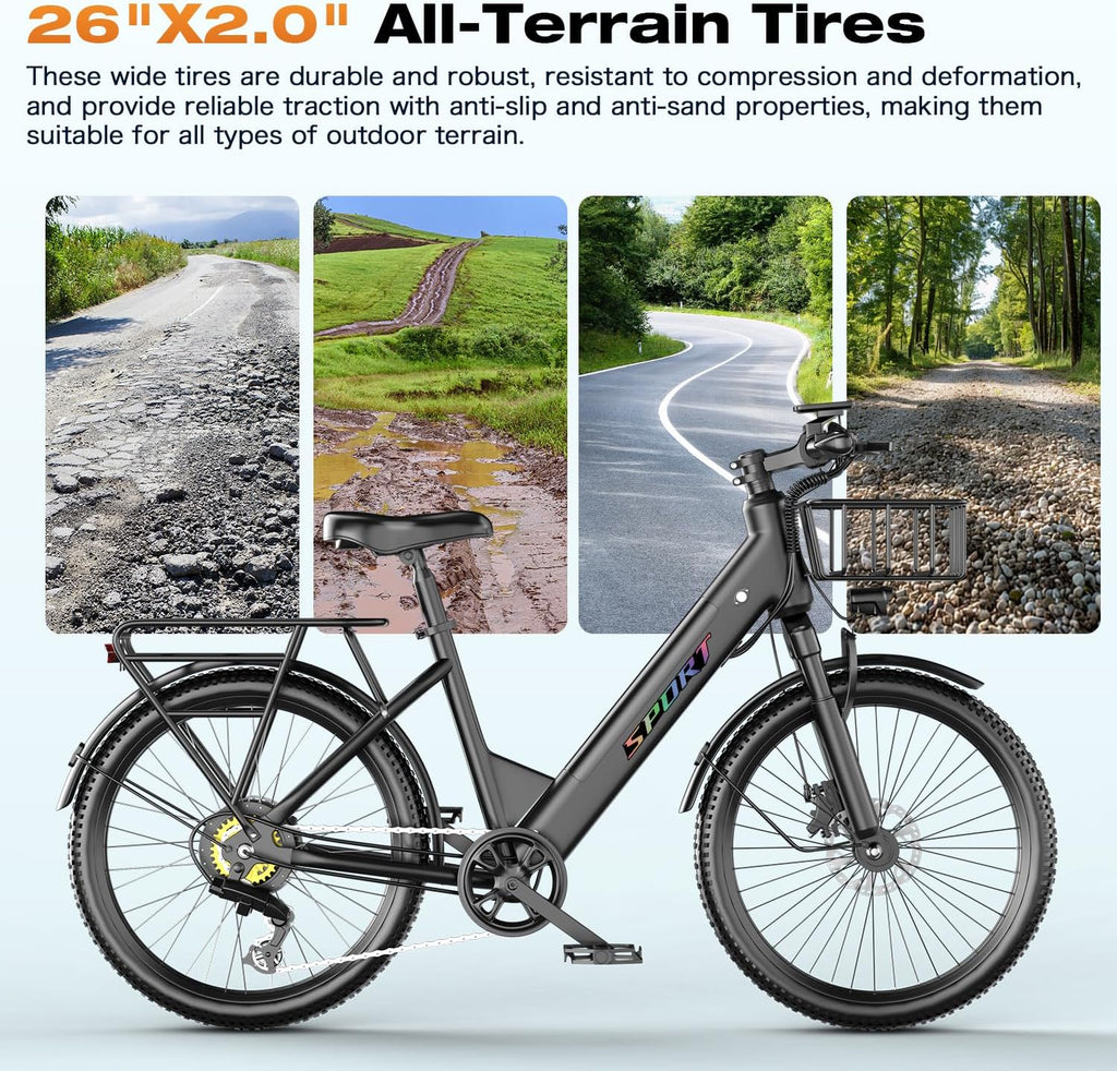 ASKGO Electric Bike for Adults with 1500W Peak Motor, 25MPH 65Miles Electric Mountain Bike with 48V 10AH Removable Battery, 26" Commuting Ebike with 7 Speeds Front Suspension