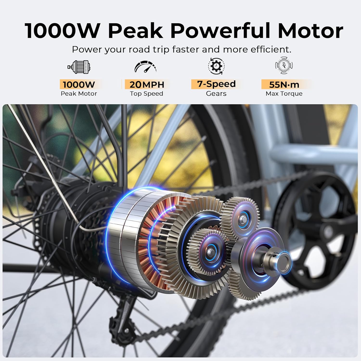 Electric Bike for Adults, Peak 1000W 50Miles City Cruiser Ebike, 26" Step Thru Electric Bicycles with 48V Removable Battery, Adjustable Stem, Rear Rack, LCD Display, 7 Speed, UL2849 Certified