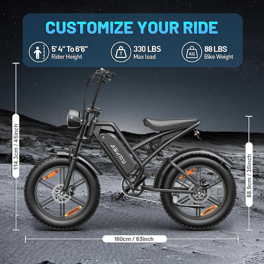 Electric Bike for Adults, 20" Electric Mountain Bike, 4in Fat Tire Ebike, 750W Rated Power / 1000W Peak Power, Electric Bicycle with 48V 15AH Removable Battery