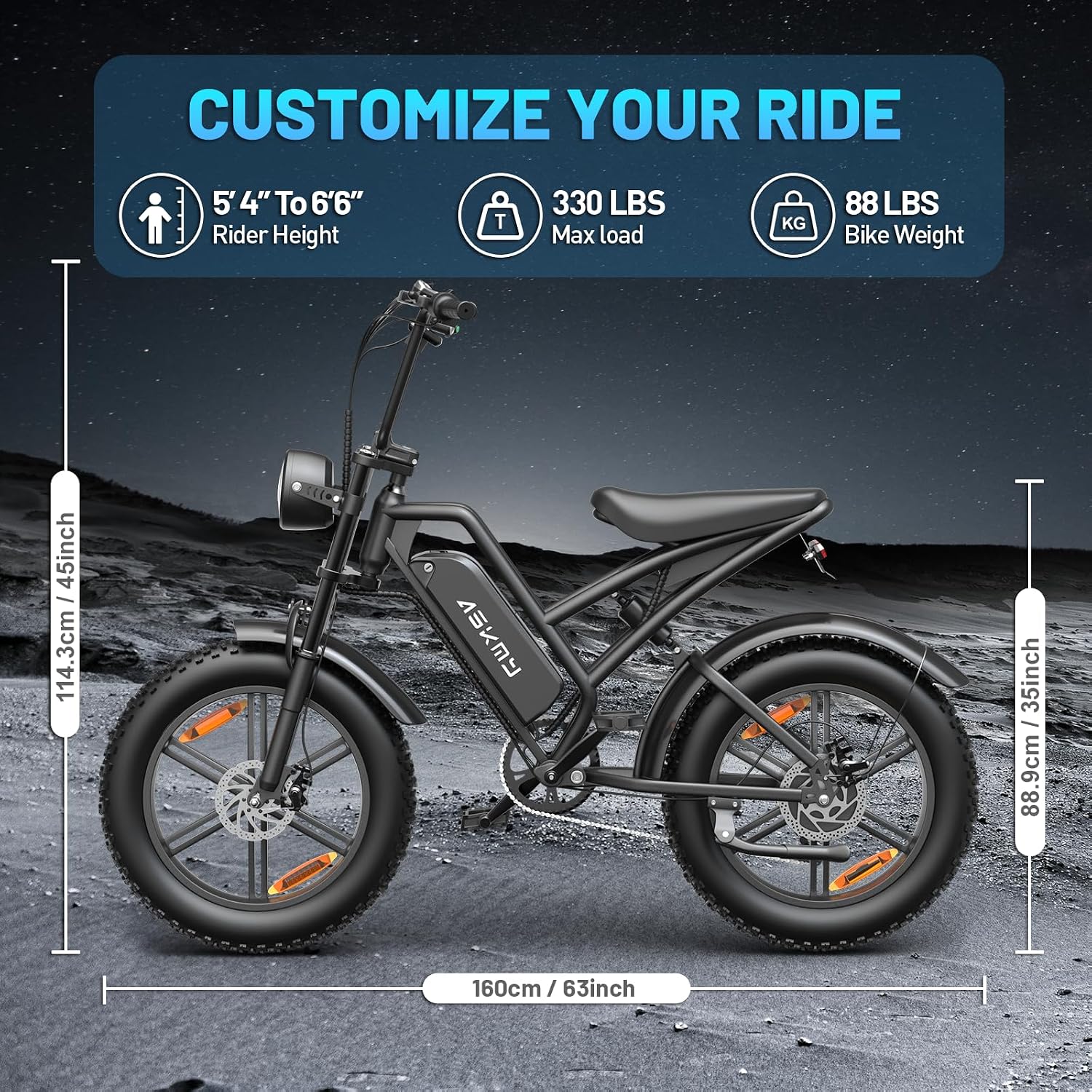 Electric Bike for Adults, 20" Electric Mountain Bike, 4in Fat Tire Ebike, 750W Rated Power / 1000W Peak Power, Electric Bicycle with 48V 15AH Removable Battery