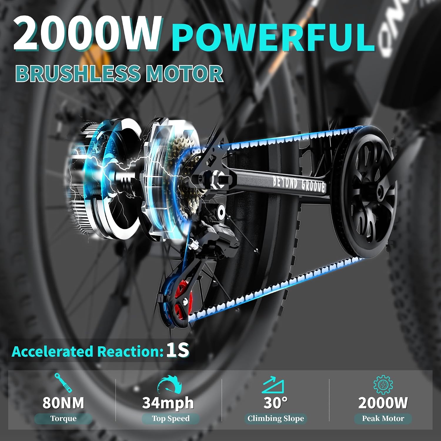 QnQ Electric Bike for Adults, Powerful 2000W Peak Motor, 26" Tires, 34MPH & 60 Miles Long Range, 48V 15Ah Removable Battery, Lockable Suspension, Electric Mountain Ebikes for Adults and Teens
