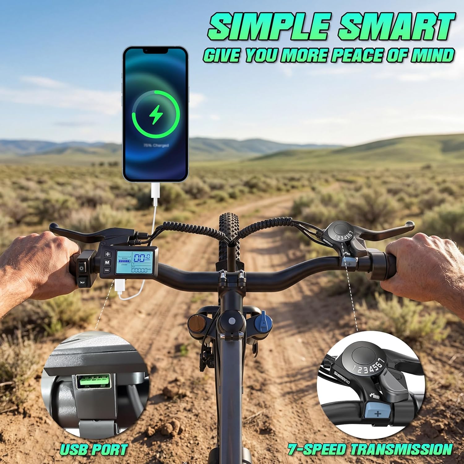 Electric Bike for Adults, 26" Commuter Ebikes with 7-Speed Gears, 25MPH Lightweight E Bike, 720W Peak Motor, 375Wh Removable Battery, 50 Miles Range, Electric Mountain Bicycle for All Terrain (White)