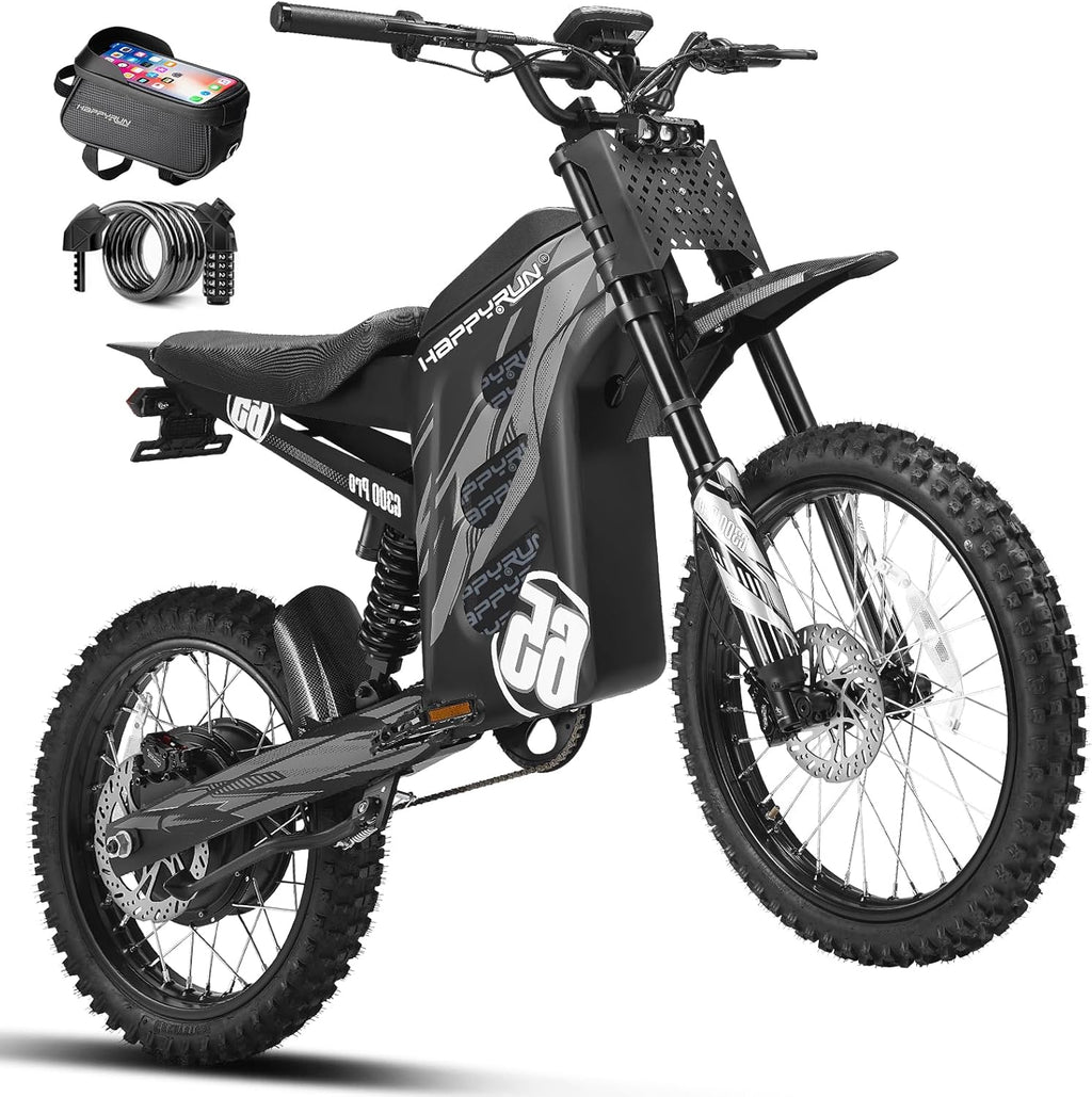 HAPPYRUN G300 Pro Electric Dirt Bike for Adults, 72V 30Ah Battery, 6500W Motor, 50 MPH Speed, 70 Mile Range, 350 Lbs Load Capacity, Hydraulic Brakes