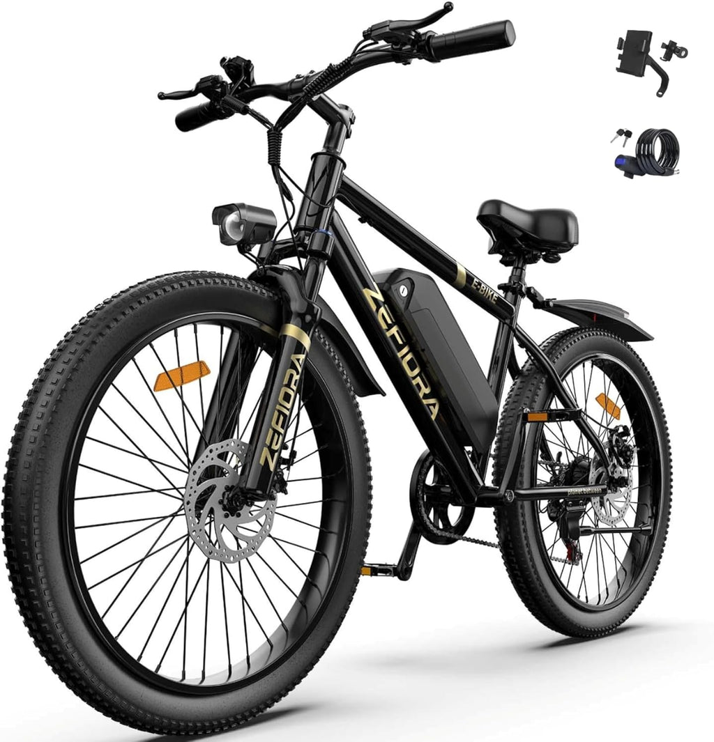Electric Bike for Adults, Commuter & Off-Road Mountain Ebike | Commuter Ebike with Phone Holder & Lock,7-Speed 26" Tire 1500W Peak Motor 20MPH Up to 45-Mile Range, 480Wh Removable Battery