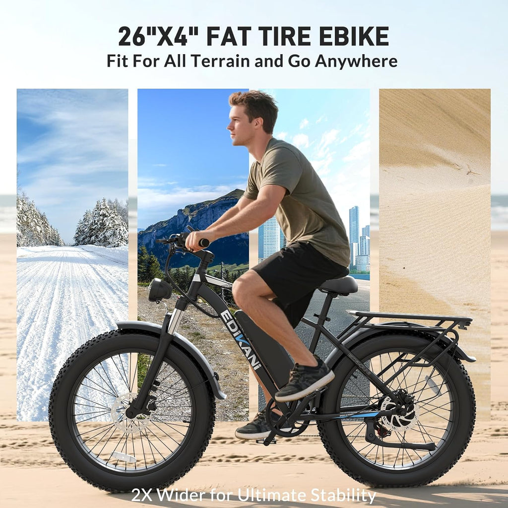 EDIKANI S01 26" Electric Bike for Adults, Peak 2000W 34MPH Fast E Bike for Men, 1104WH 100 Miles Fat Tire Ebike for Adults Electric, E Bicycle for Commuter with Brake Light & Turn Signals