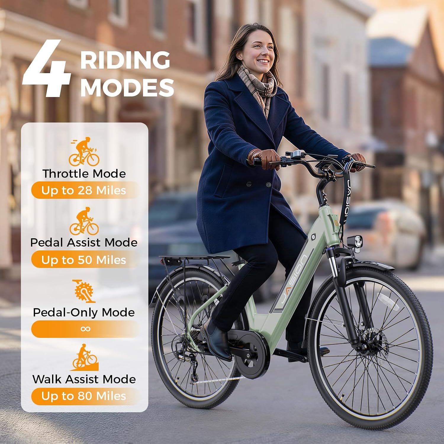 Jasion Roamer/ST Electric Bike for Adults, 26" Commuter Ebike 1200W 528WH Removable Battery, 28MPH 40-62miles, Electric Bicycles for Women/Man, UL2849 Certified