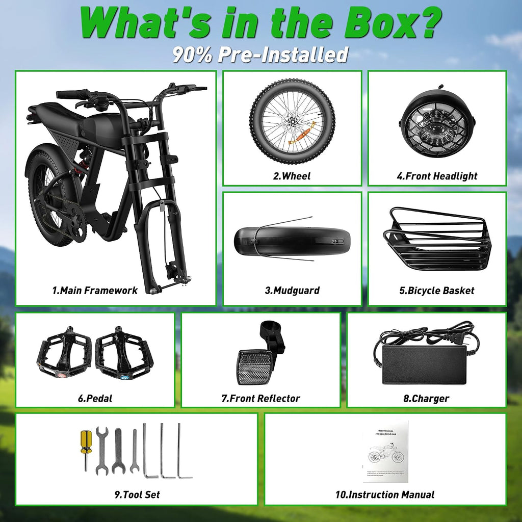 20 Inch Adult Electric Bike, 1500W/3000W Peak Motor 30-38MPH Max 50-90 Mile 15.6/18.9Ah/35Ah Battery, Motorcycle Type ebike,Shipped from USA