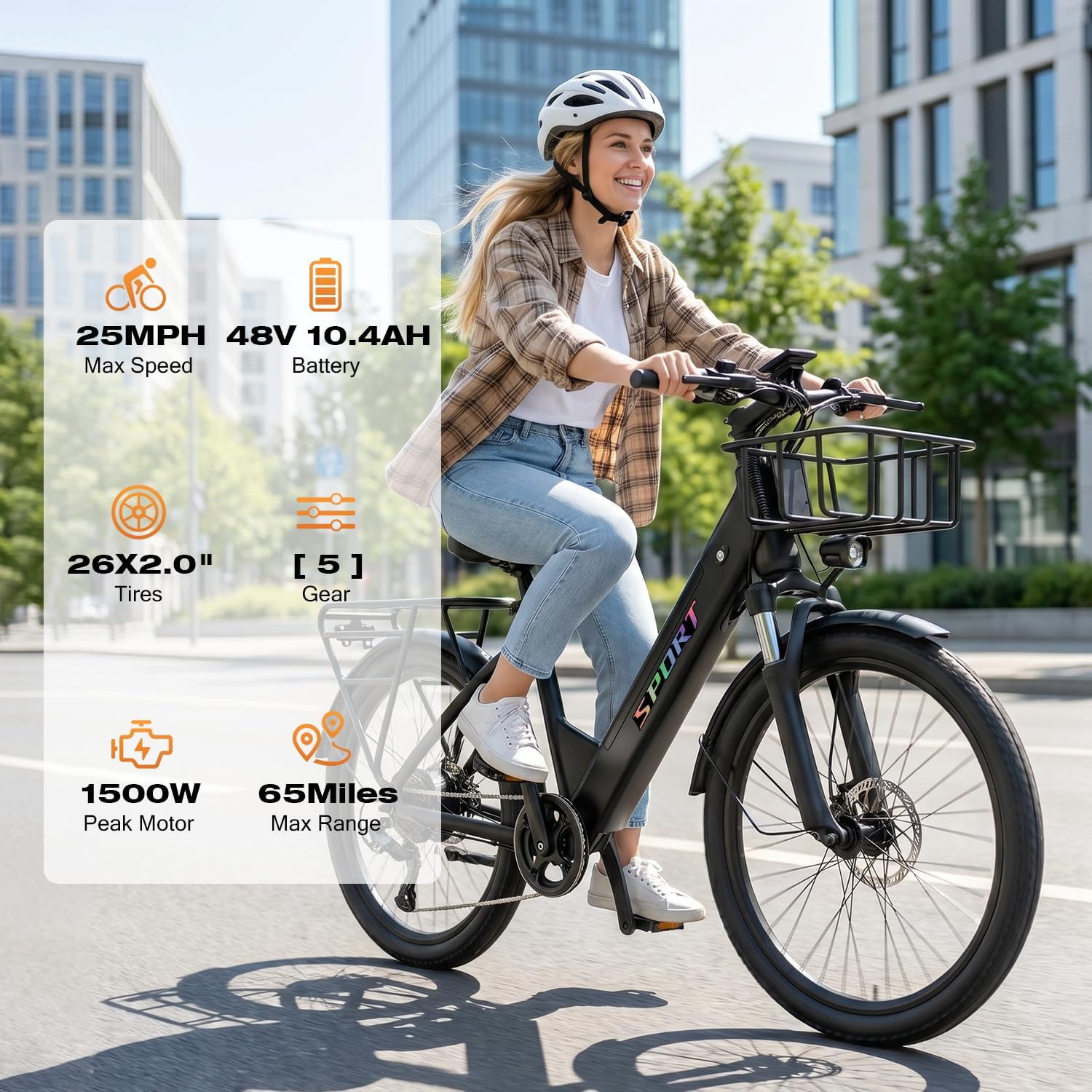 ASKGO Electric Bike for Adults - 1500W Peak Commuting E Bike with 25MPH & 65 Miles, 26" Fat Tire Mountain Ebike with 480Wh Large Battery, Dual Disc Brakes, 7 Speed Gearshift