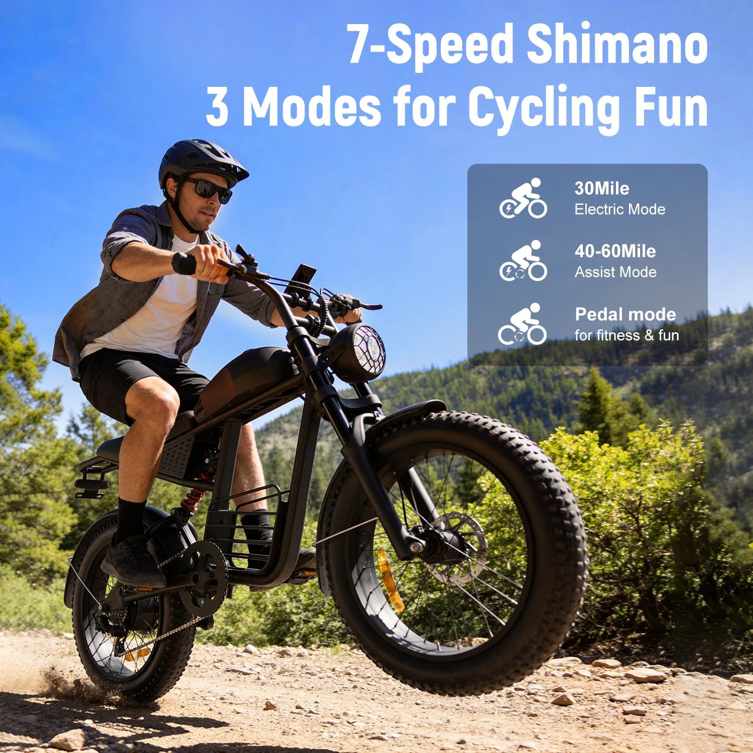 Electric Bike for Adults Bicycle - 3000/1500/1000W Peak 48V Battery, 40-90 Miles e-Bike, 20" Fat Tire All-Terrain, Adult Electric Bicycle for Trail, Mountain & Outdoor Adventure