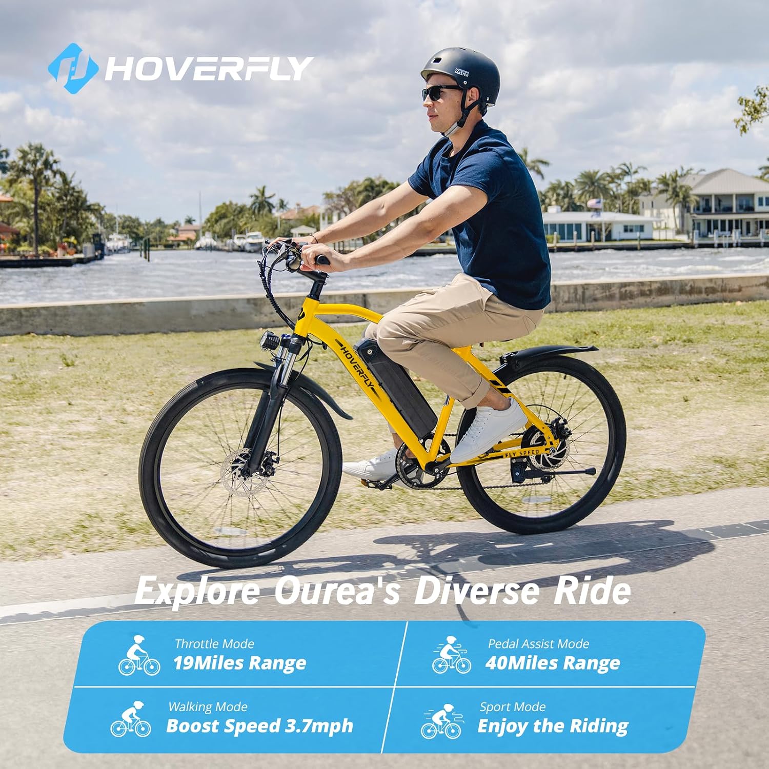 Hoverfly 16"/26" Adults Electric Bike, Max 28/40 Miles & 15.5/20Mph Speed | 500W/750W Peak Motor, Removable Battery, UL2849 Certified, Front Suspension, Dual Disc Brakes, Electric Bicycle for Commuting