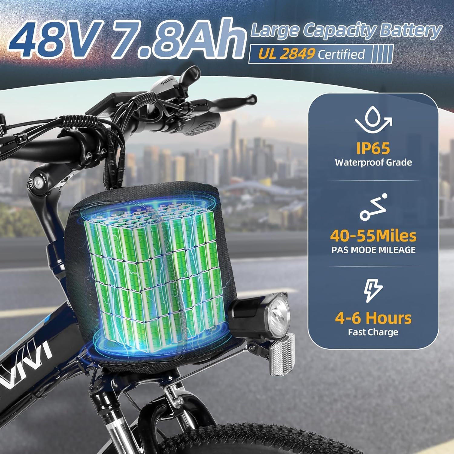 Vivi M026TGB Electric Bike 26" Electric Bike for Adults, 500W Motor Folding Electric Mountain Bike, 48V Removable Battery Ebike, 21 Speed Ebike, Top 19.8Mph, Up to 50 Miles, SGS Certified to UL2849