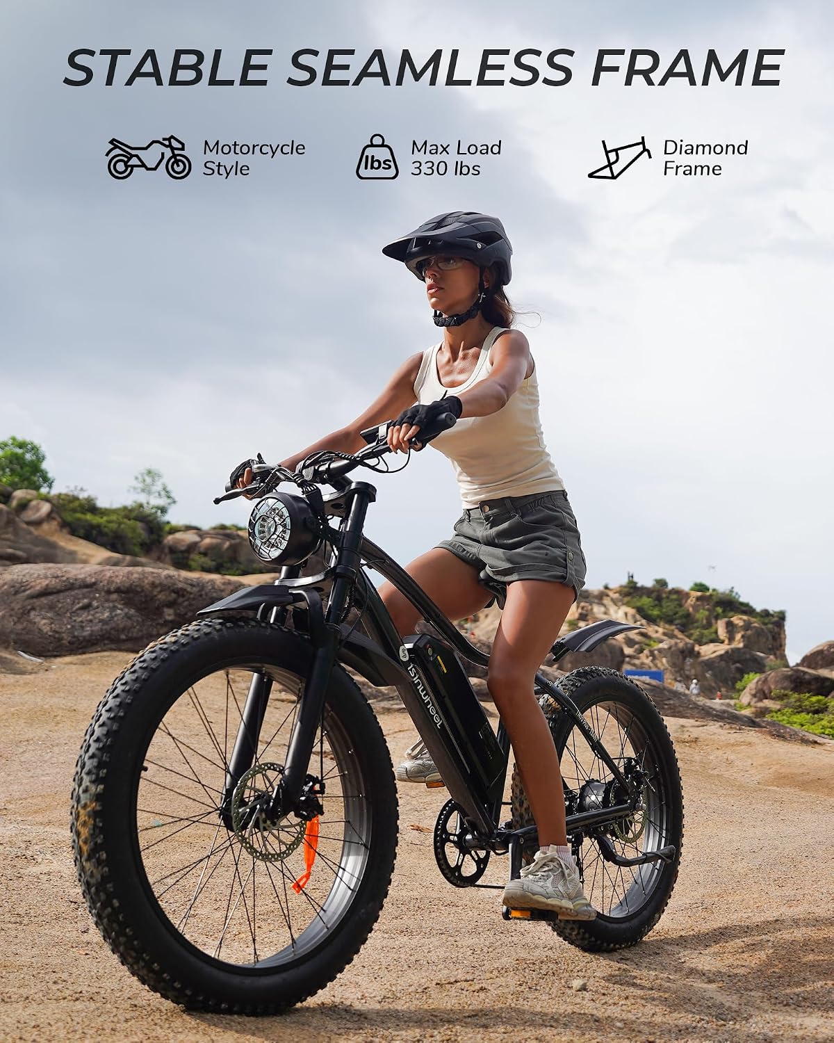 Isinwheel M10Plus Electric Mountain Bike for Adults, 26"*4.0 Fat Tire Ebike with 48V 13Ah Removable Battery, 1000W Peak Motor Electric Bicycle, 120KM Pas Range & 45KM/H Speed, 7 Speed for Snow