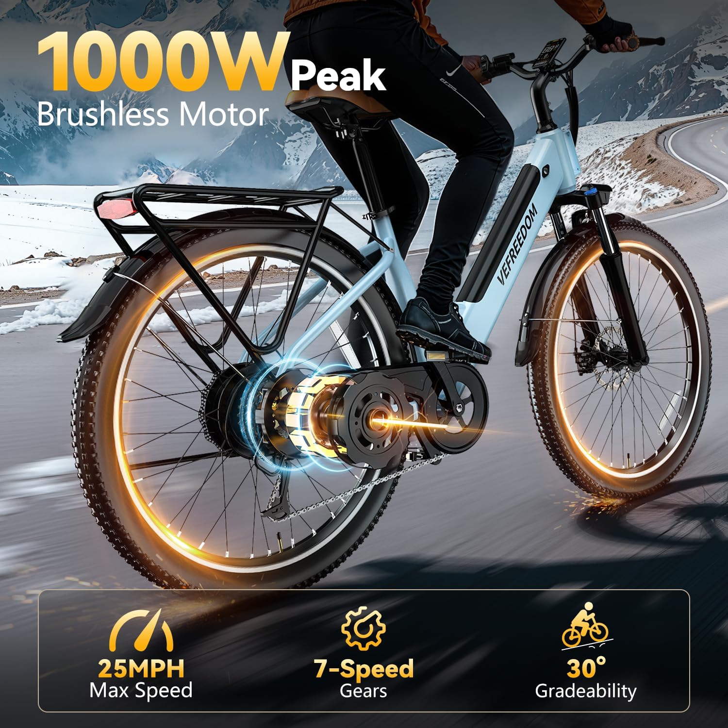Electric Bike for Adults 1000W 1500W Peak Motor 15AH 20AH Removable Battery 70Miles 80Miles UL 2849 Certified Electric Commuter Bike Man Woman Ebike