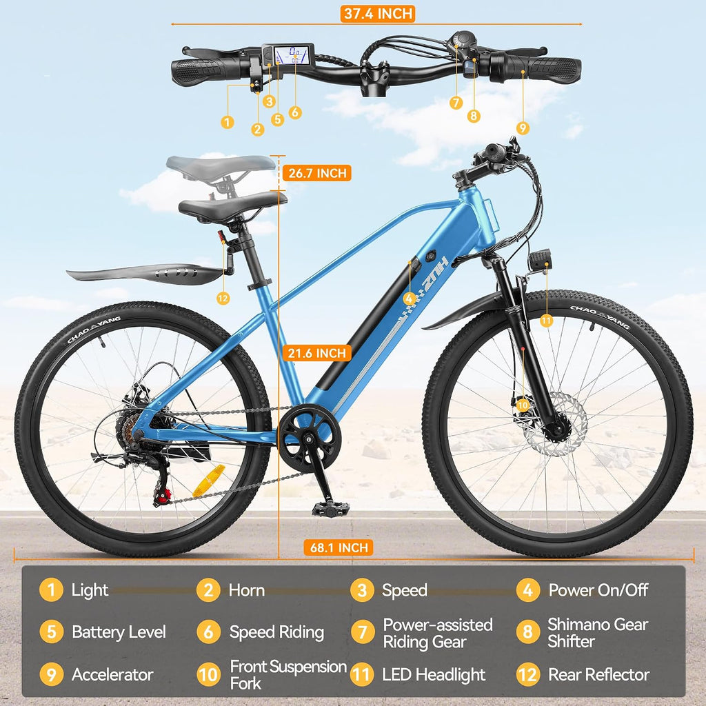 ZNH Electric Bike for Adults, 1000W Peak Mountain Ebike 23 MPH, 65 Miles Range, 7 Speed, 48V 15Ah Removable Battery Ebike, 26" Electric Bicycle for Commute