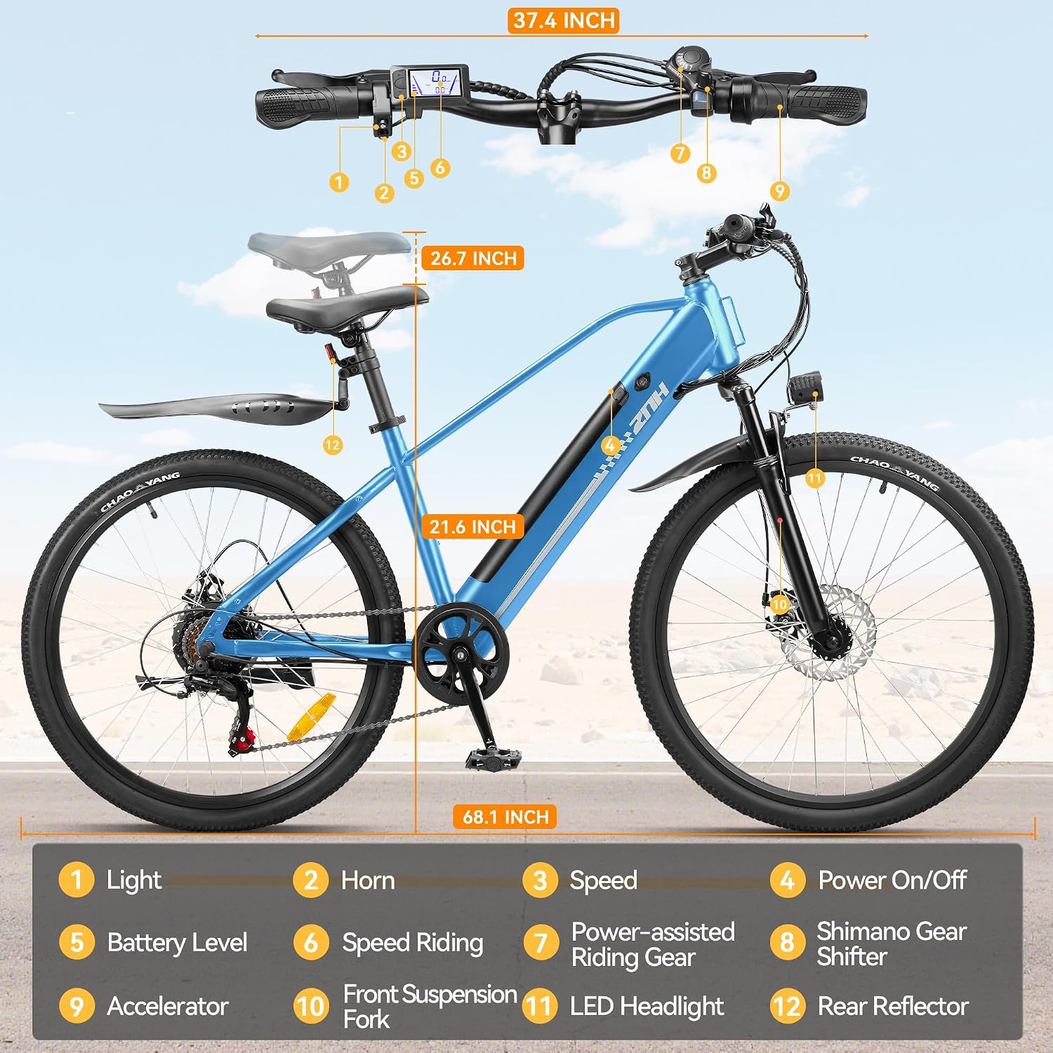 ZNH Electric Bike for Adults, 1000W Peak Mountain Ebike 23 MPH, 65 Miles Range, 7 Speed, 48V 15Ah Removable Battery Ebike, 26" Electric Bicycle for Commute
