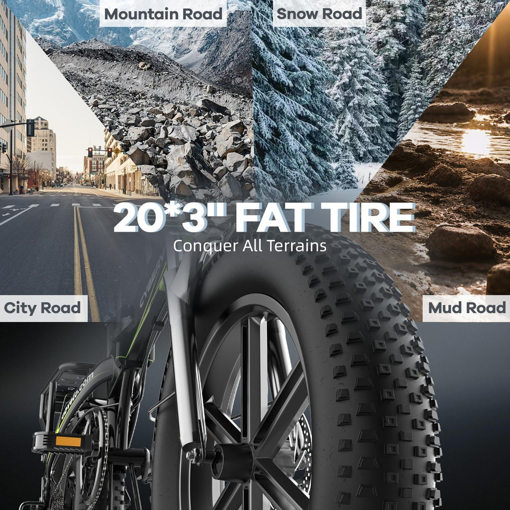 1000W Folding Electric Bike, 48V 20.8AH Large Removable Battery E Bike, 30+MPH, 80 Miles Max Range, 20" Fat Tire Electric Bike for Adults, Adult Electric Bicycles for Commute, 7-Speed