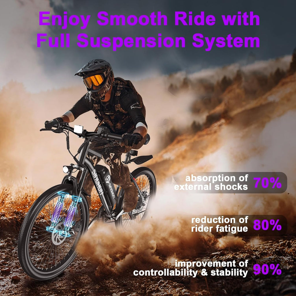 Electric Bike for Adults, 26" E-Bike with 750W/500W Peak Motor & UL 2849 Certified Battery, 37+ Miles Range, 7-Speed, Front Suspension, 20MPH