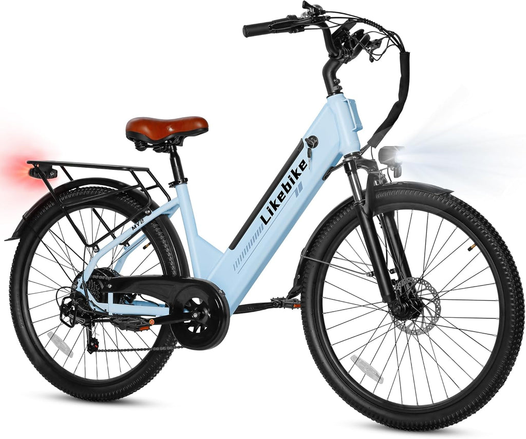 Likebike MY2 Electric Bike for Adults with 1500W Peak Motor,48V 15AH Removable Battery Max 85Miles & 28MPH,26” Electric Mountain Bike with 7 Speed Gear,Front Fork Suspension for Ebike