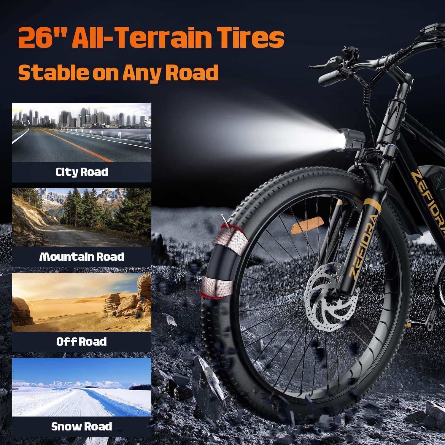 26“ Electric Mountain Bike, 1000W Peak Mountain Ebike, 48V 10AH Removable Battery, 20MPH & 45Miles PAS Range, 7-Speed, Electric Bicycle for Commute City Sand Snow
