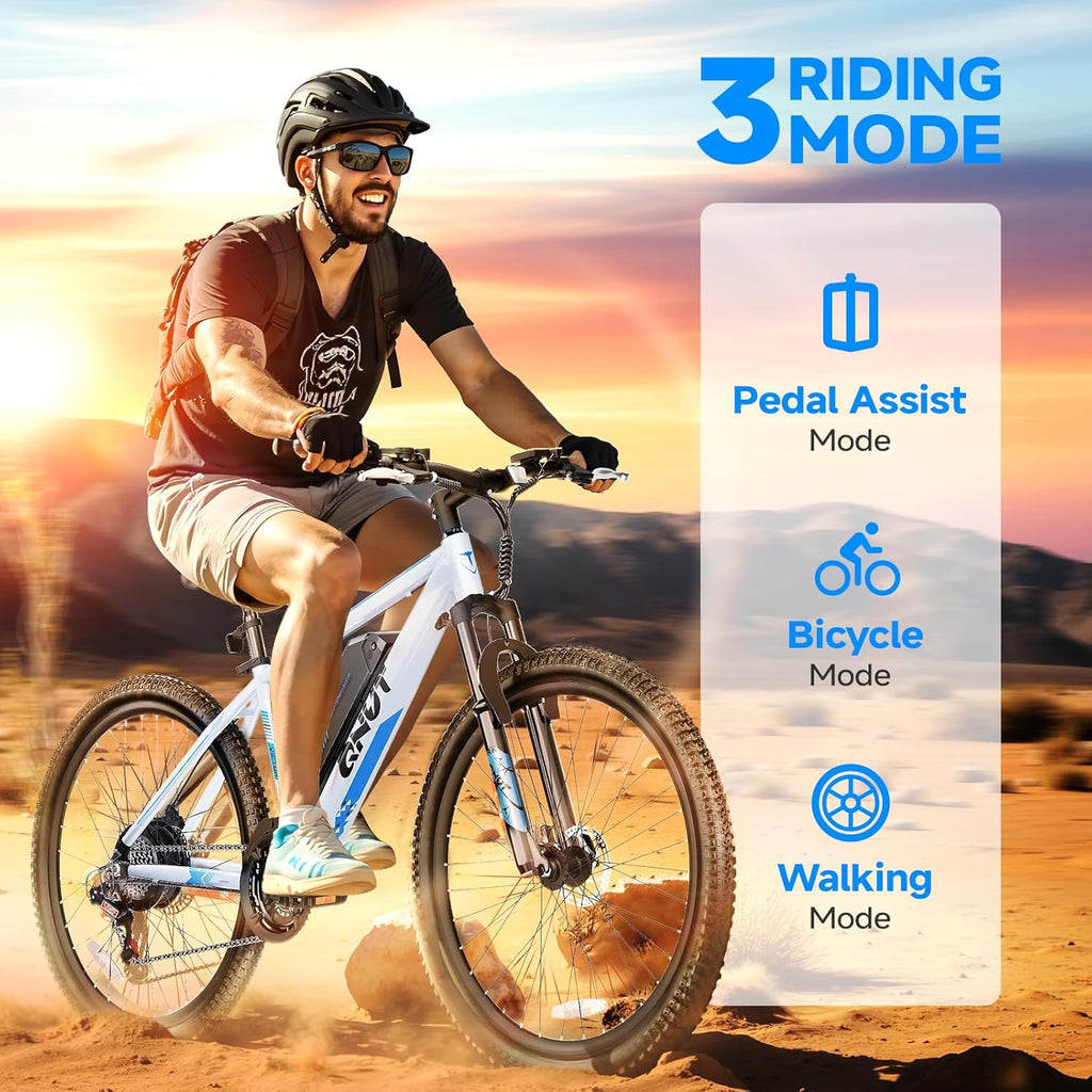 Totem Electric Bike for Adults, 750W Peak 26" Ebike for Men Women Teens with 375WH Babttery 21 Speed 20Mph, Up to 40Miles Front Suspension, Commuting E-Bike Mountain Bicycle