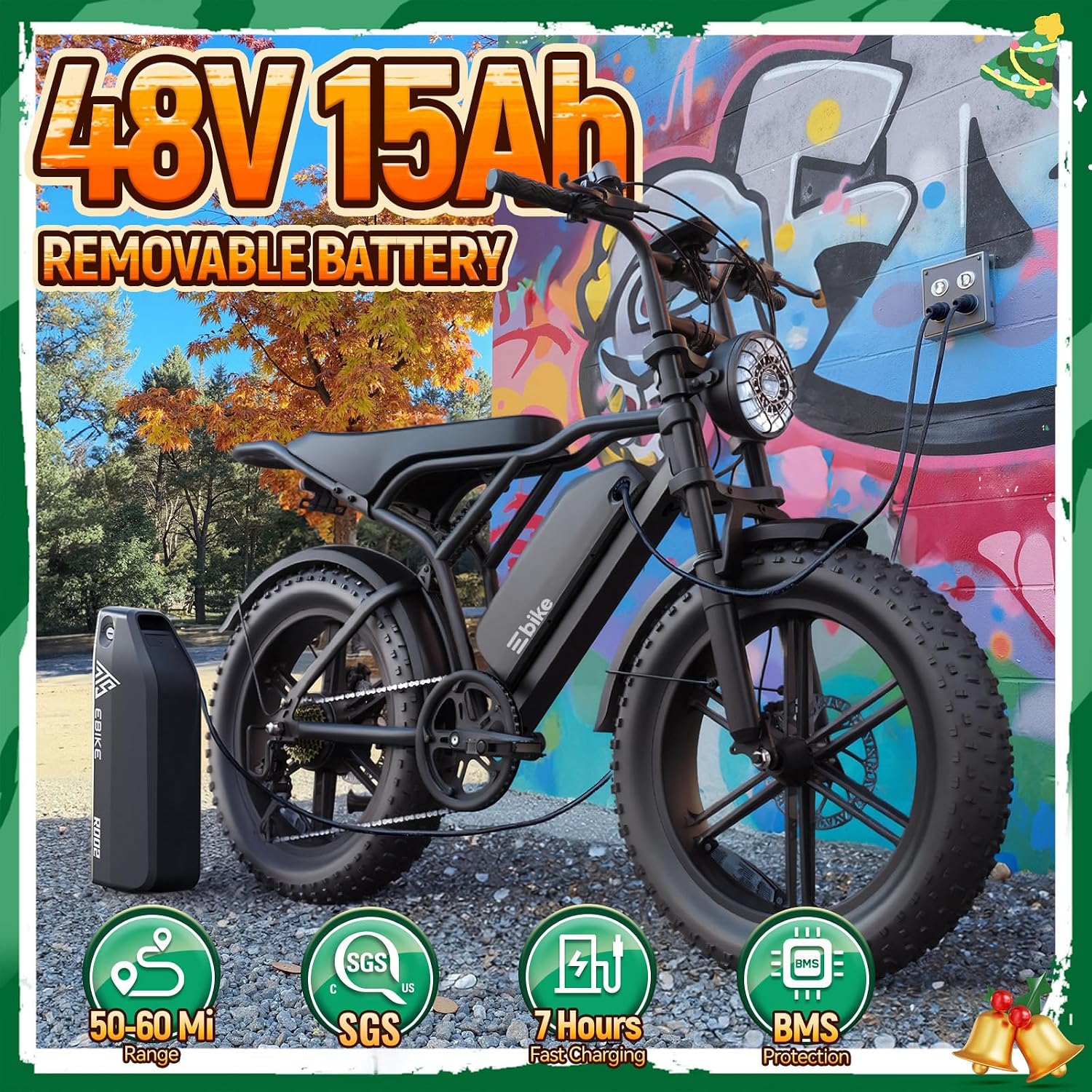 TST Electric Bike for Adults, 48V 15Ah Battery for Urban Cycling, 60 Miles | 1500W Peak Motor, Dual Suspension ,7-speed Gears, 3 Working Modes, Suitable for Commuters and Beginner Cyclists,DIY