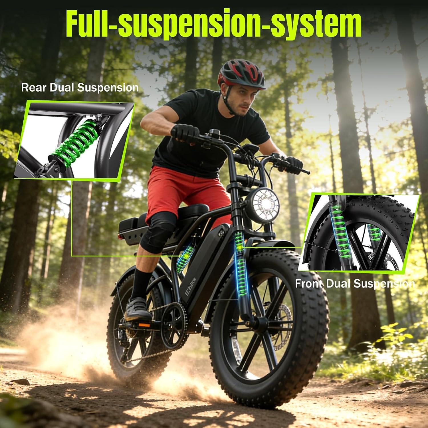 TS TST GRP LLC Electric Bike for Adults, 1500W Peak Ebike, 48V 15AH Waterproof Removable Battery, 7 Speed, 28 MPH Max, 20" Electric Off-Road Bike