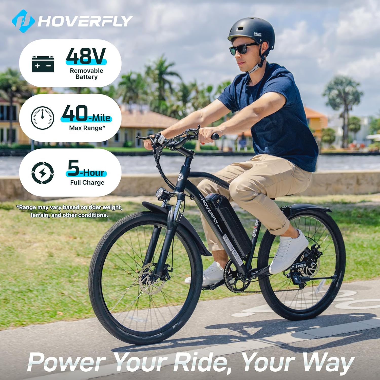 Hoverfly Electric Bike for Adults, 26"/16" Models, 750W/500W Peak Motor, Up to 20/15.5MPH, 48V/36V Removable Battery, Up to 40/28 Miles Range, UL2849 Certified, Electric Bike for Commute/Leisure/Trail