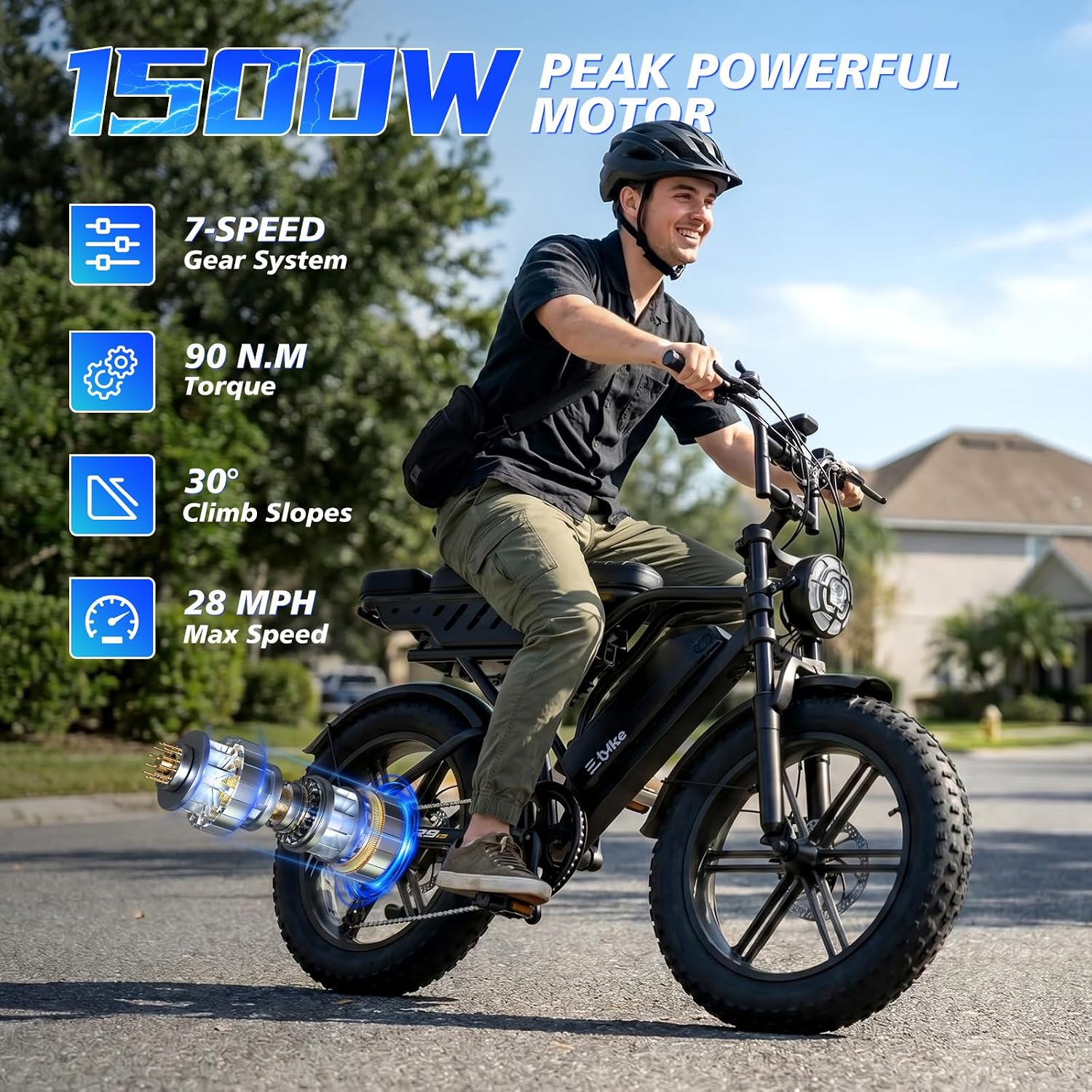 TST Electric Bike for Adults, 48V 15Ah Battery for Urban Cycling, 60 Miles | 1500W Peak Motor, Dual Suspension ,7-speed Gears, 3 Working Modes, Suitable for Commuters and Beginner Cyclists,DIY