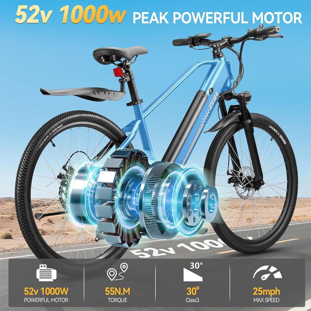 ZNH Electric Bike for Adults, 1000W Peak Mountain Ebike 23 MPH, 65 Miles Range, 7 Speed, 48V 15Ah Removable Battery Ebike, 26" Electric Bicycle for Commute