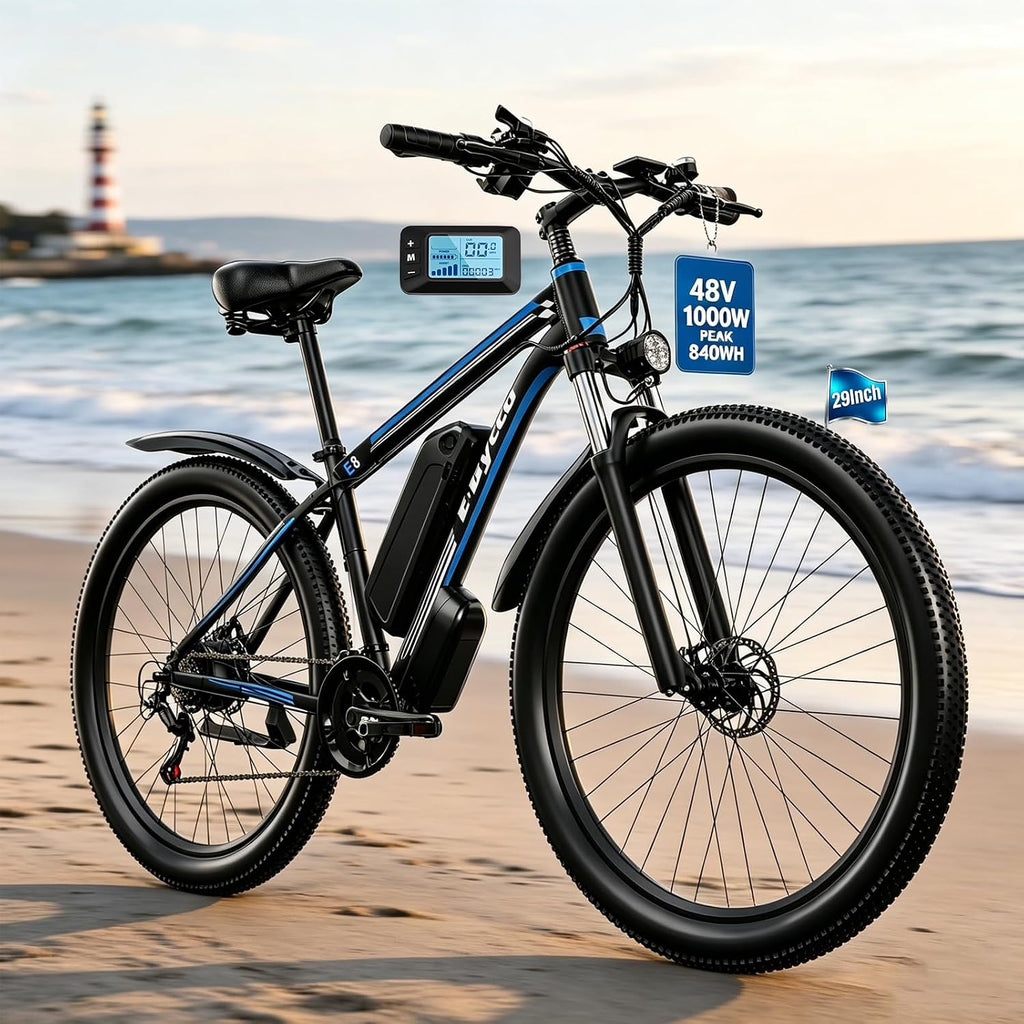 29 Inch Adult Commuter Electric Bike,Peak 1000W Motor 48V 17.5AH Removable Battery E-Bike Upto 70-80 Miles 34-36Mph E-Bike with 21-Speed RangeDisc Brakes & Front Suspension