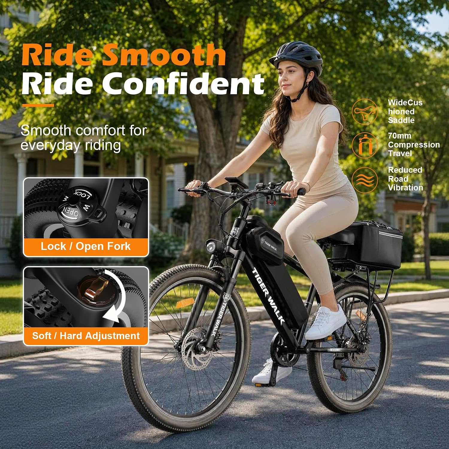 Electric Bike for Adults, 1000W Peak Mountain Ebike, Lockable Suspension Fork, 24.7 MPH, 45 Miles Range, 7 Speed, 48V 10.4Ah Removable Battery Ebike, 26" Electric Bicycle for Commuting